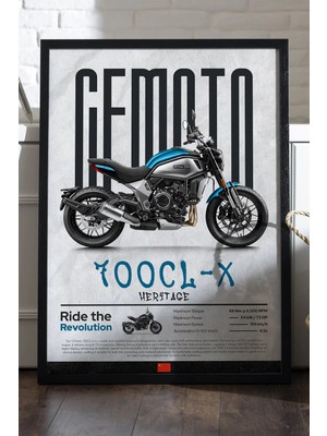 Duvarda Cfmoto 700 Cl-X Heritage Siyah Ahşap Çerçeveli Poster, Dekoratif Motosiklet Duvar Tablosu