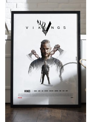 Duvarda Vikings Siyah Ahşap Çerçeveli Poster, Dizi Duvar Tablosu