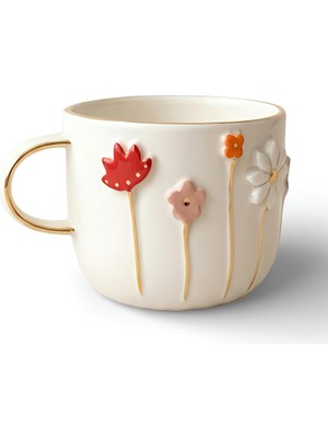 Yağmur Store Dearmoon House El Yapımı Seramik Mug, 24 Karat Gerçek Altın Bezemeli, Çiçek Desenli, Atlı Karınca Kutulu, Hediye Seti, Lüks Kupa,