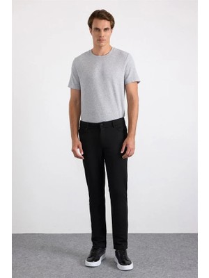 Süvari Siyah Slim Karışık Desen Armürlü Normal Bel Casual Pantolon