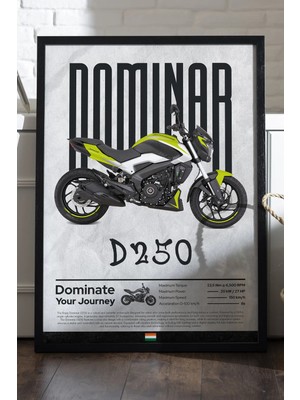 Duvarda Bajaj Dominar 250 Siyah Ahşap Çerçeveli Poster, Dekoratif Motosiklet Duvar Tablosu