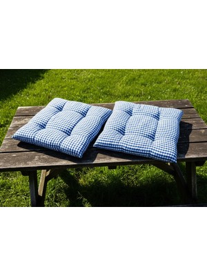 Tfn Home Pötikare Konsept 2'li Minder Seti Pamuklu Balkon Bahçe Piknik Koltuk Sandalye 40X40CM Mavi