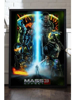 Duvarda Mass Effect Siyah Ahşap Çerçeveli Poster, Dekoratif Oyun Duvar Tablosu