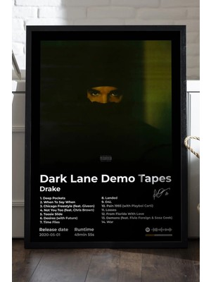 Duvarda Drake Lane Demo Tapes Siyah Ahşap Çerçeveli Poster, Dekoratif Müzik Albüm Duvar Tablosu