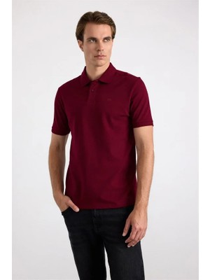 Süvari Koyu Bordo Regular Düz Nakışlı Pike Düğmeli Polo Yaka Tişört