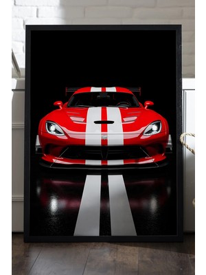 Duvarda Dodge Viper Siyah Ahşap Çerçeveli Poster, Dekoratif Araba Duvar Tablosu