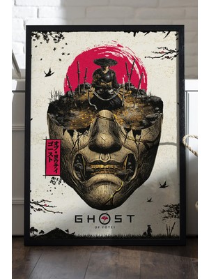 Duvarda Ghost Of Yotei Siyah Ahşap Çerçeveli Poster, Dekoratif Oyun Duvar Tablosu