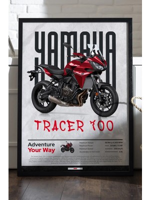 Duvarda Yamaha Tracer 700 Siyah Ahşap Çerçeveli Poster, Dekoratif Motosiklet Duvar Tablosu