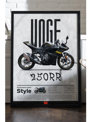 Duvarda Voge 250RR Siyah Ahşap Çerçeveli Poster, Dekoratif Motosiklet Duvar Tablosu