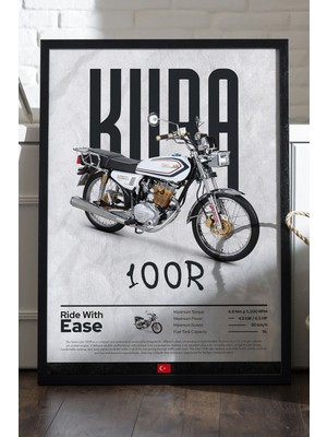 Duvarda Kuba Çita 100R Siyah Ahşap Çerçeveli Poster, Dekoratif Motosiklet Duvar Tablosu