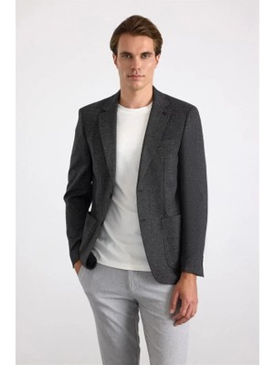 Süvari Siyah Slim Mono Yaka Düz Saten Torba Cep 6 Drop Klasik Ceket