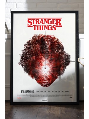 Duvarda Stranger Things Siyah Ahşap Çerçeveli Poster, Dizi Duvar Tablosu