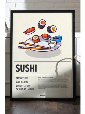 Duvarda Sushi Ahşap Çerçeveli Poster, Dekoratif Mutfak Duvar Tablosu