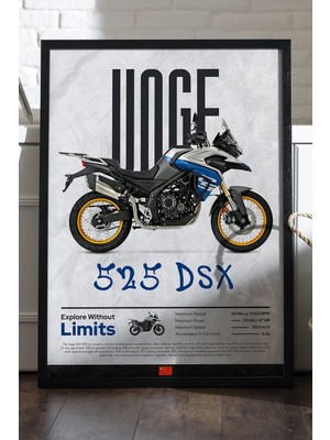 Duvarda Voge 525 Dsx Siyah Ahşap Çerçeveli Poster, Motosiklet Duvar Tablosu
