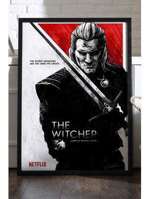 Duvarda The Witcher Siyah Ahşap Çerçeveli Poster, Dizi Duvar Tablosu