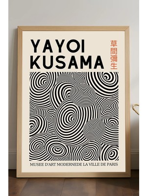 Duvarda Yayoi Kusama Doğal Ahşap Çerçeveli Poster, Dekoratif Sanatsal Duvar Tablosu