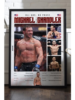 Duvarda Michael Chandler Ufc Siyah Ahşap Çerçeveli Poster, Dekoratif Dövüş Duvar Tablosu
