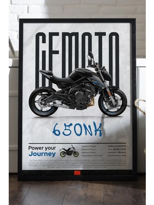 Duvarda Cfmoto 650 Nk Siyah Ahşap Çerçeveli Poster, Dekoratif Motosiklet Duvar Tablosu