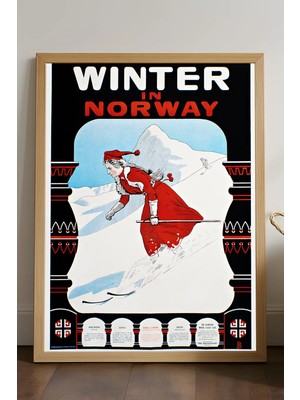 Duvarda Norway Doğal Ahşap Çerçeveli Poster, Dekoratif Seyahat Duvar Tablosu