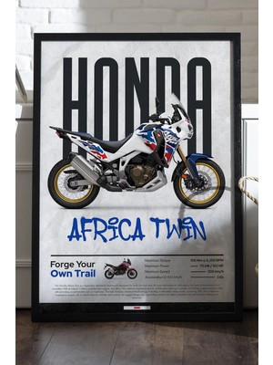 Duvarda Honda Africa Twin Siyah Ahşap Çerçeveli Poster, Dekoratif Motosiklet Duvar Tablosu