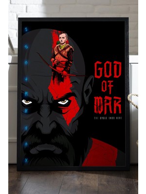 Duvarda God Of War Siyah Ahşap Çerçeveli Poster, Dekoratif Oyun Duvar Tablosu