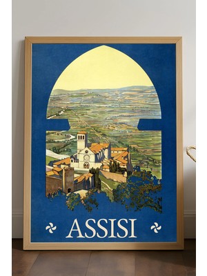 Duvarda Assisi Doğal Ahşap Çerçeveli Poster, Dekoratif Seyahat Duvar Tablosu