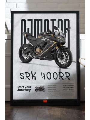 Duvarda Qj Motor Srk 400RR Siyah Ahşap Çerçeveli Poster, Dekoratif Motosiklet Duvar Tablosu