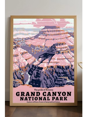 Duvarda Grand Canyon Doğal Ahşap Çerçeveli Poster, Dekoratif Seyahat Duvar Tablosu