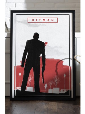 Duvarda Hitman Siyah Ahşap Çerçeveli Poster, Dekoratif Oyun Duvar Tablosu