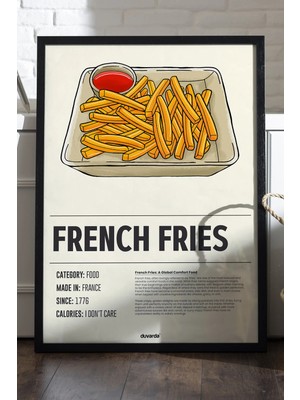 Duvarda French Fries Ahşap Çerçeveli Poster, Dekoratif Mutfak Duvar Tablosu