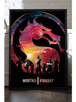Duvarda Mortal Kombat Siyah Ahşap Çerçeveli Poster, Dekoratif Oyun Duvar Tablosu