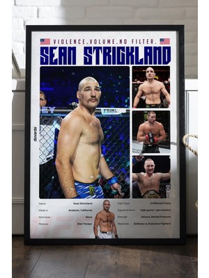 Duvarda Sean Strickland Ufc Siyah Ahşap Çerçeveli Poster, Dekoratif Dövüş Duvar Tablosu