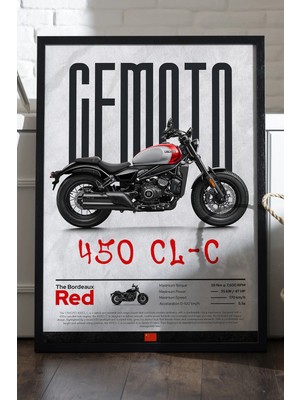Duvarda Cfmoto 450 Cl-C Siyah Ahşap Çerçeveli Poster, Dekoratif Motosiklet Duvar Tablosu