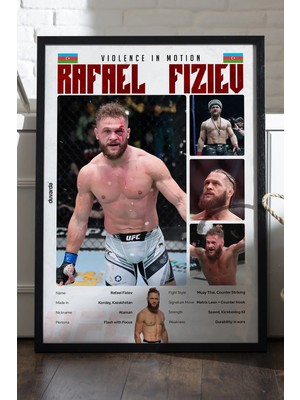 Duvarda Rafael Fiziev Ufc Siyah Ahşap Çerçeveli Poster, Dekoratif Dövüş Duvar Tablosu