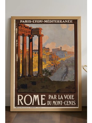 Duvarda Rome Doğal Ahşap Çerçeveli Poster, Dekoratif Seyahat Duvar Tablosu