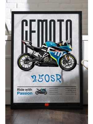Duvarda Cfmoto 250 Sr Siyah Ahşap Çerçeveli Poster, Dekoratif Motosiklet Duvar Tablosu