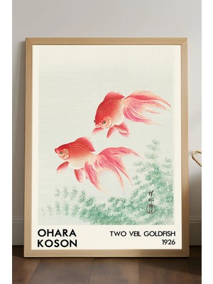 Duvarda Ohara Koson Doğal Ahşap Çerçeveli Poster, Dekoratif Sanatsal Duvar Tablosu
