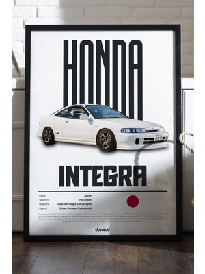 Duvarda Honda Integra Araba Siyah Ahşap Çerçeveli Poster, Dekoratif Duvar Tablosu