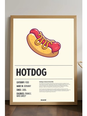 Duvarda Hotdog Ahşap Çerçeveli Poster, Dekoratif Mutfak Duvar Tablosu