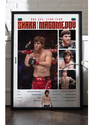 Duvarda Shara Magomedov Ufc Siyah Ahşap Çerçeveli Poster, Dekoratif Dövüş Duvar Tablosu