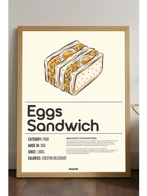 Duvarda Eggs Sandwich Ahşap Çerçeveli Poster, Dekoratif Mutfak Duvar Tablosu
