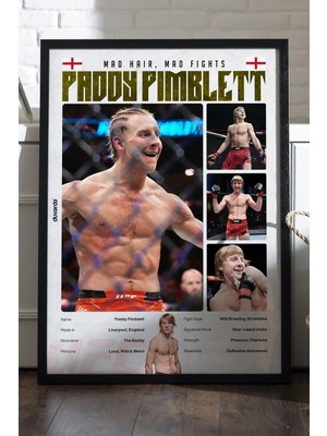 Duvarda Paddy Pimblett Ufc Siyah Ahşap Çerçeveli Poster, Dekoratif Dövüş Duvar Tablosu