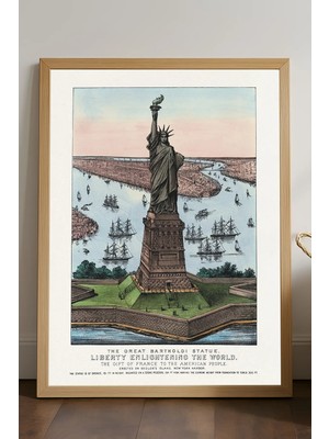Duvarda Liberty Doğal Ahşap Çerçeveli Poster, Dekoratif Seyahat Duvar Tablosu