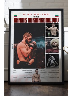 Duvarda Khabib Nurmagomedov Ufc Siyah Ahşap Çerçeveli Poster, Dekoratif Dövüş Duvar Tablosu
