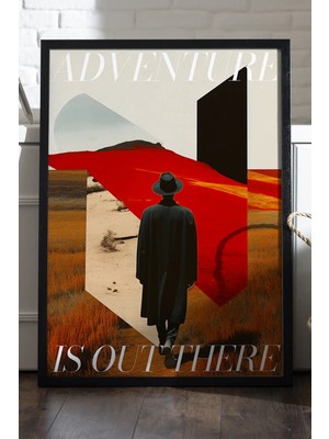 Duvarda Adventure Siyah Ahşap Çerçeveli Poster, Dekoratif Seyahat Duvar Tablosu