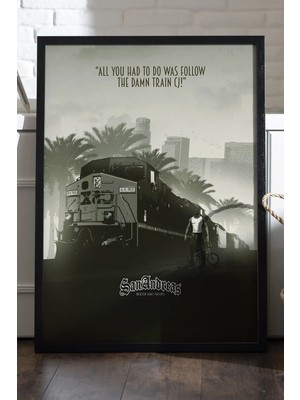 Duvarda Gta San Andreas Siyah Ahşap Çerçeveli Poster, Dekoratif Oyun Duvar Tablosu