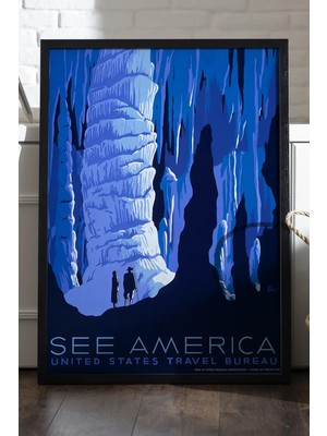 Duvarda See America Siyah Ahşap Çerçeveli Poster, Dekoratif Seyahat Duvar Tablosu