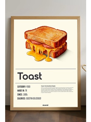 Duvarda Toast Ahşap Çerçeveli Poster, Dekoratif Mutfak Duvar Tablosu