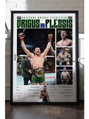 Duvarda Dricus Du Plessis Ufc Siyah Ahşap Çerçeveli Poster, Dekoratif Dövüş Duvar Tablosu