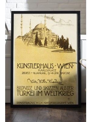 Duvarda Künstlerhaus Siyah Ahşap Çerçeveli Poster, Dekoratif Seyahat Duvar Tablosu